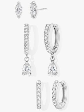 3pc 14k Plated simulated Diamond Drop & Hoop Earring Set. (Any Birthstone Avail)